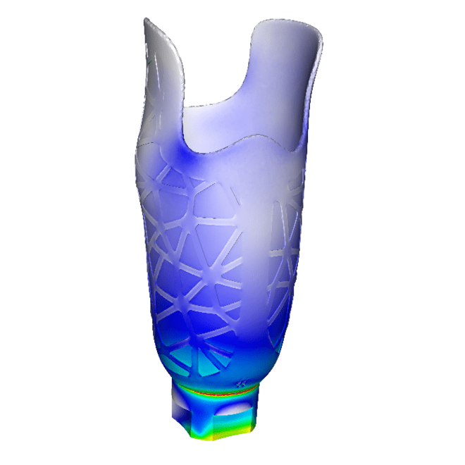 Prosthetic socket to accommodate the residual limb Finite element model with representation of the stresses
