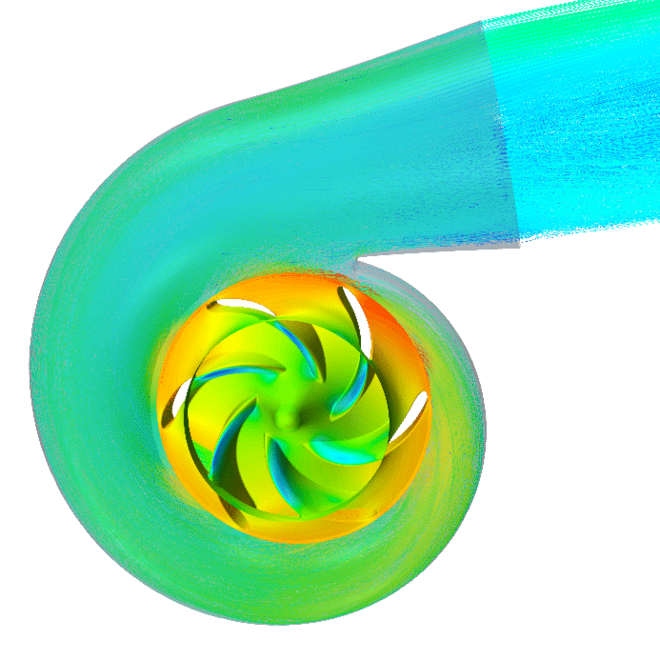 CFD output model of the pump with impeller and volute