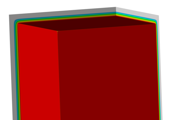Temperature distribution of a room corner with interior insulation.