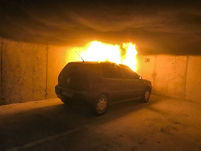 A vehicle fire in the underground garage quickly becomes a death trap