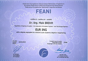 [Translate to English:] Zertifikat FEANI Merkle CAE Solutions
